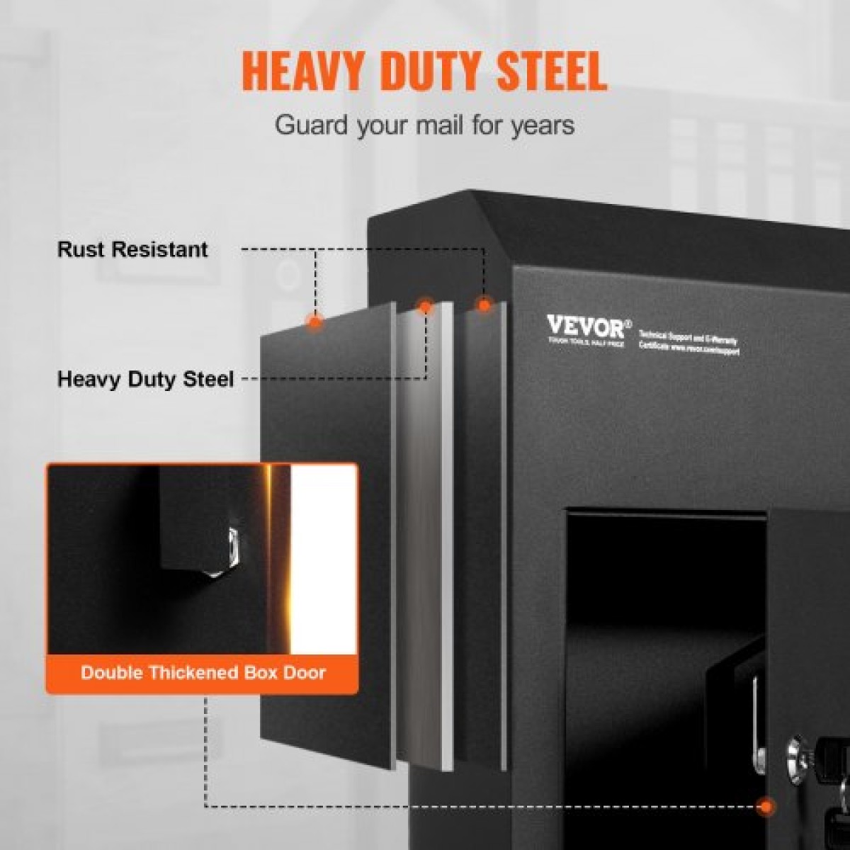 VEVOR Through The Door Key Drop Box 30,5x15,2x40,6 cm γραμματοκιβώτιο με κλειδαριά 4,6 cm 30,5 cm Μαύρο