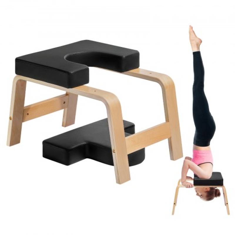 Πάγκος VEVOR Yoga Headstand, 300 lbs Capacity Yoga Inversion Chair for Family Gym, Headstand Trainer with Wood Frame & PU Pad, Stand Yoga Stool for Strength Balance Training, Relieve Tigue, Μαύρο