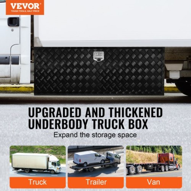 VEVOR Underbody Truck Box, 60" x 24" x 24" Pickup Storage Box, Heavy Duty Diamond Plate Tool Box με κλειδαριά και κλειδιά, Αδιάβροχο κουτί αποθήκευσης τρέιλερ με μάνταλο T-handle για φορτηγό, φορτηγό, ρυμουλκούμενο