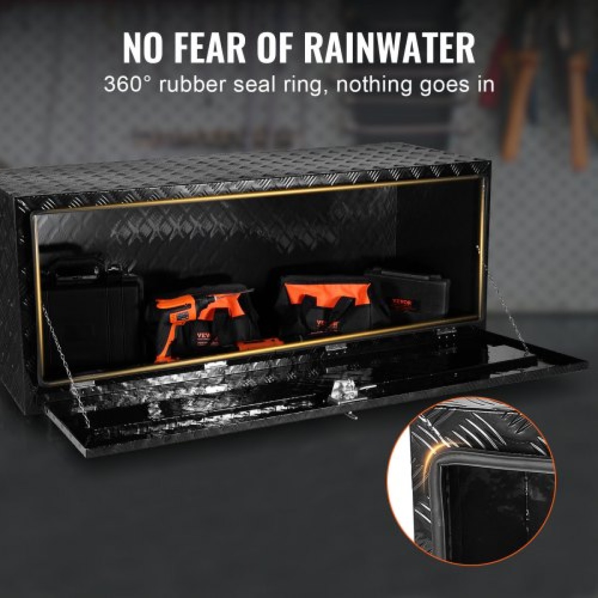 VEVOR Underbody Truck Box, 60" x 24" x 24" Pickup Storage Box, Heavy Duty Diamond Plate Tool Box με κλειδαριά και κλειδιά, Αδιάβροχο κουτί αποθήκευσης τρέιλερ με μάνταλο T-handle για φορτηγό, φορτηγό, ρυμουλκούμενο