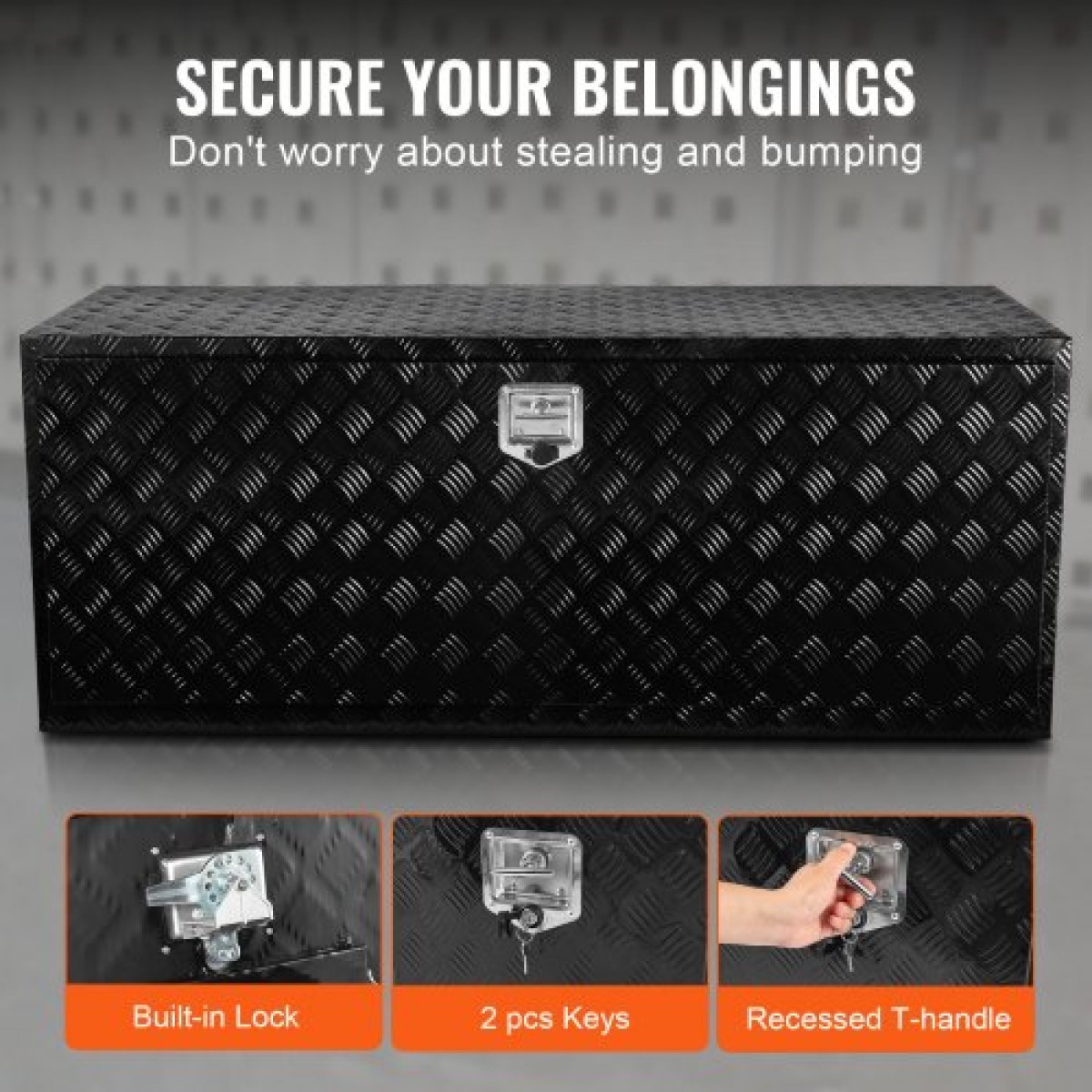 VEVOR Underbody Truck Box, 60" x 24" x 24" Pickup Storage Box, Heavy Duty Diamond Plate Tool Box με κλειδαριά και κλειδιά, Αδιάβροχο κουτί αποθήκευσης τρέιλερ με μάνταλο T-handle για φορτηγό, φορτηγό, ρυμουλκούμενο
