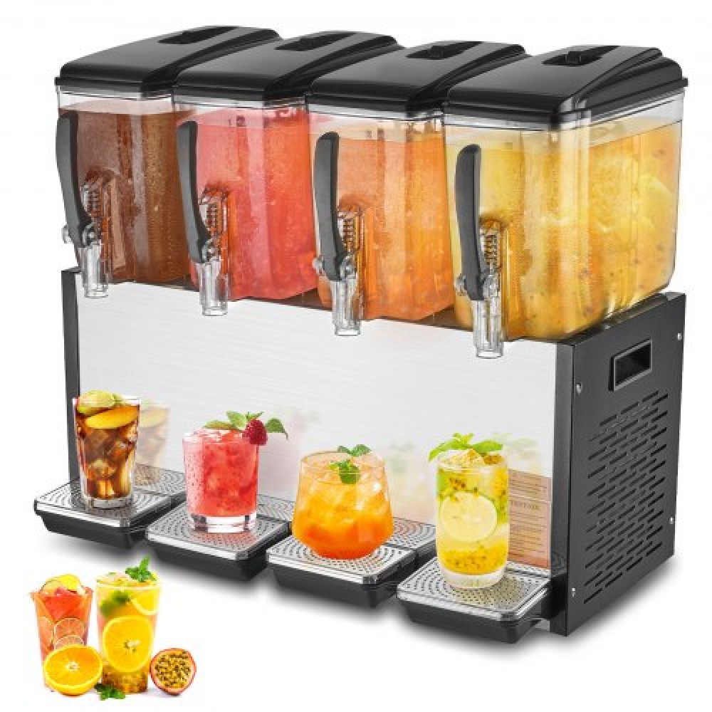 VEVOR Commercial Beverage Dispenser, 4 Tanks 12 L Per Tank Juice Dispenser, 510W inox Ice Tea Drink Machine με θερμοκρασία ψύξης 45°F-54°F, για κρύο ποτό Restaurant Bar Party