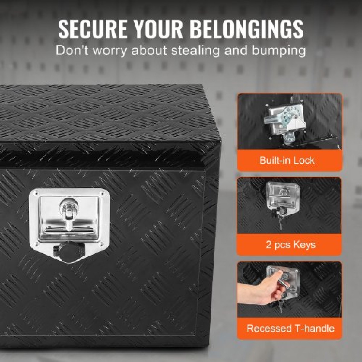 VEVOR Underbody Truck Box, 24" x 12" x 14" Pickup Storage Box, Heavy Duty Diamond Plate Tool Box με κλειδαριά και κλειδιά, Αδιάβροχο κουτί αποθήκευσης τρέιλερ με μάνταλο T-handle για φορτηγό, φορτηγό, ρυμουλκούμενο