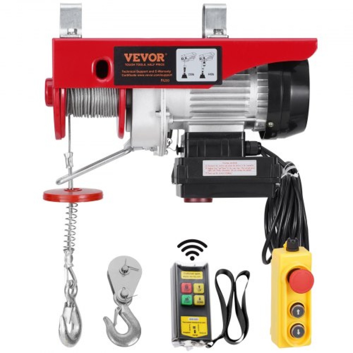 Βαρούλκο γερανού VEVOR Electric Hoist 199,6 kg 9997,4 cm Ασύρματο & 426,7 cm Ενσύρματο τηλεχειριστήριο