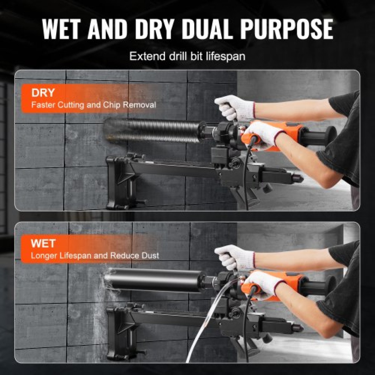 Μηχάνημα τρυπανιού VEVOR Core 2,03-18 cm Dia 2600W Handheld and Stand Core Drill Rig