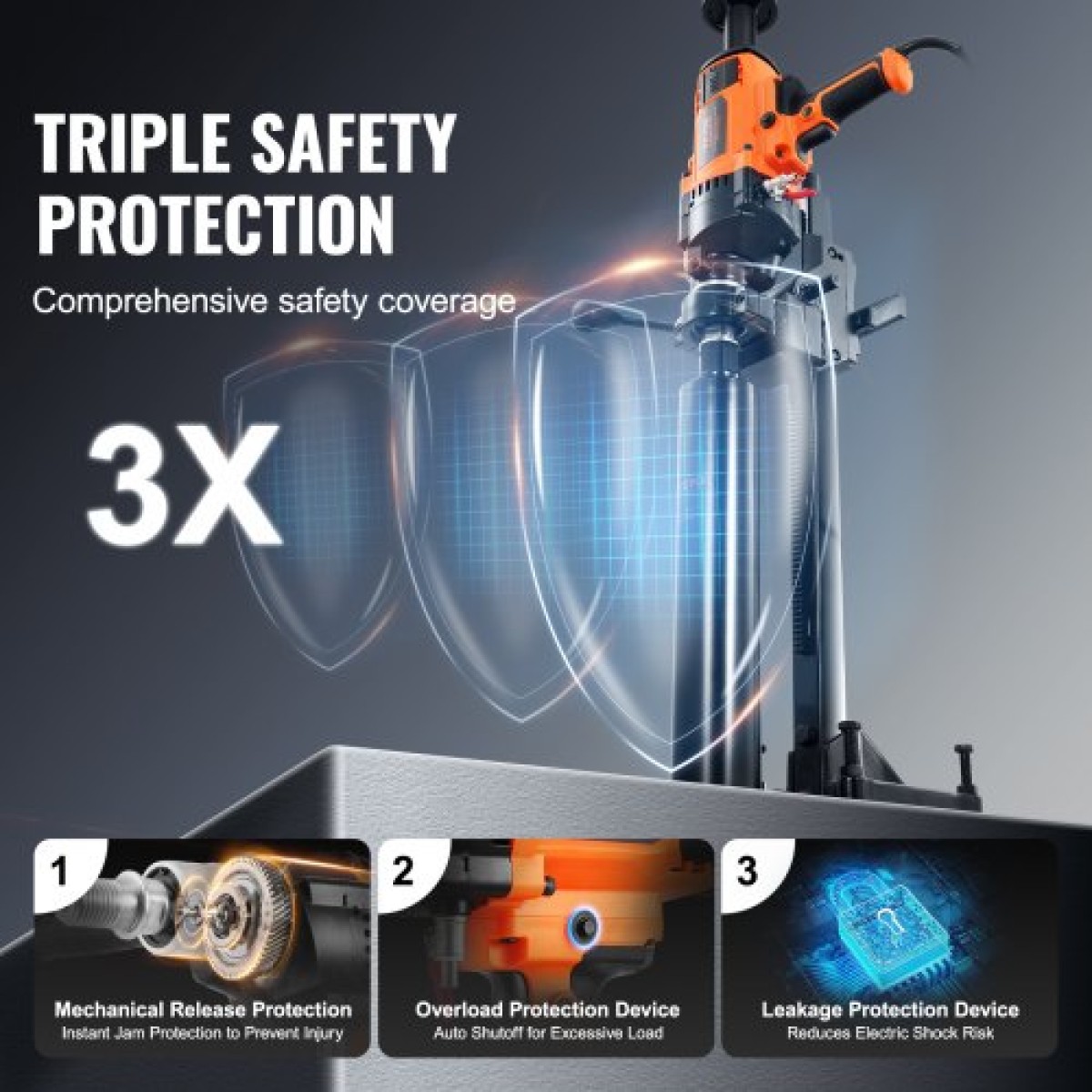 Μηχάνημα τρυπανιού VEVOR Core 2,03-18 cm Dia 2600W Handheld and Stand Core Drill Rig