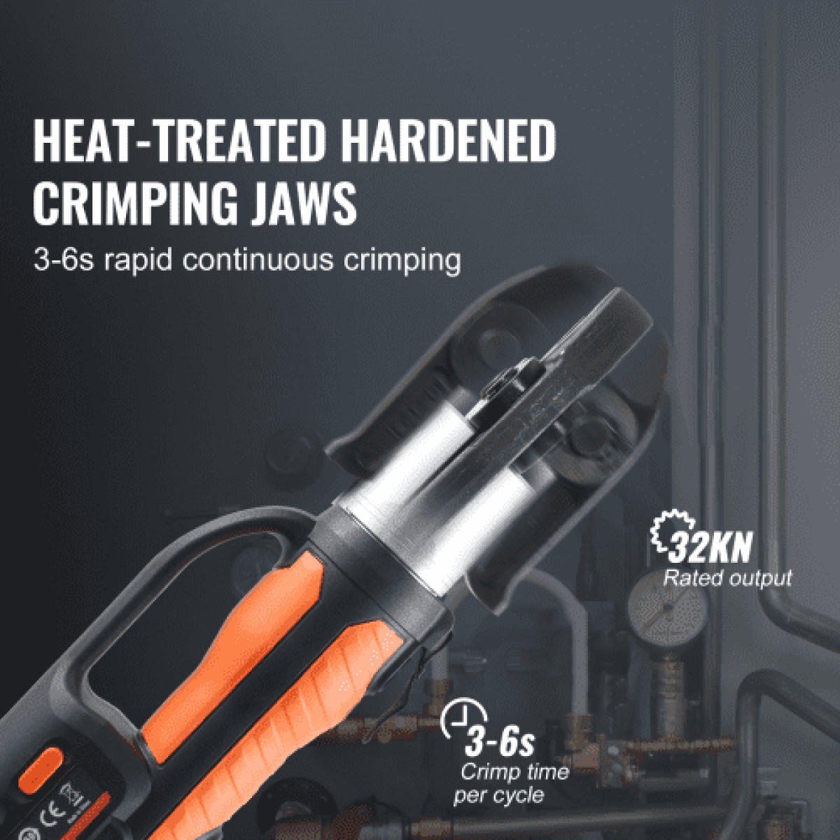 VEVOR Press Tool and Battery Kit, Pro Press Tool, Electric Pipe Crimping Tool with M15, M22, M28 Jaws, Press Tool Kit με 2 τμχ μπαταρία 18V 4.0Ah, γρήγορο φορτιστή και θήκη μεταφοράς