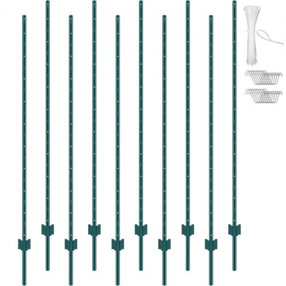 VEVOR 182,9 cm Στύλοι φράχτη 10 Πακέτο Μεταλλικοί στύλοι φράχτη βαρέως τύπου Πράσινοι