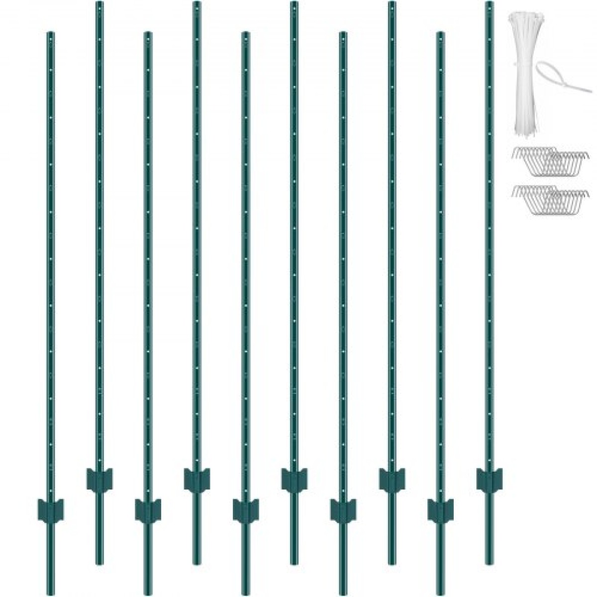 VEVOR 182,9 cm Στύλοι φράχτη 10 Πακέτο Μεταλλικοί στύλοι φράχτη βαρέως τύπου Πράσινοι