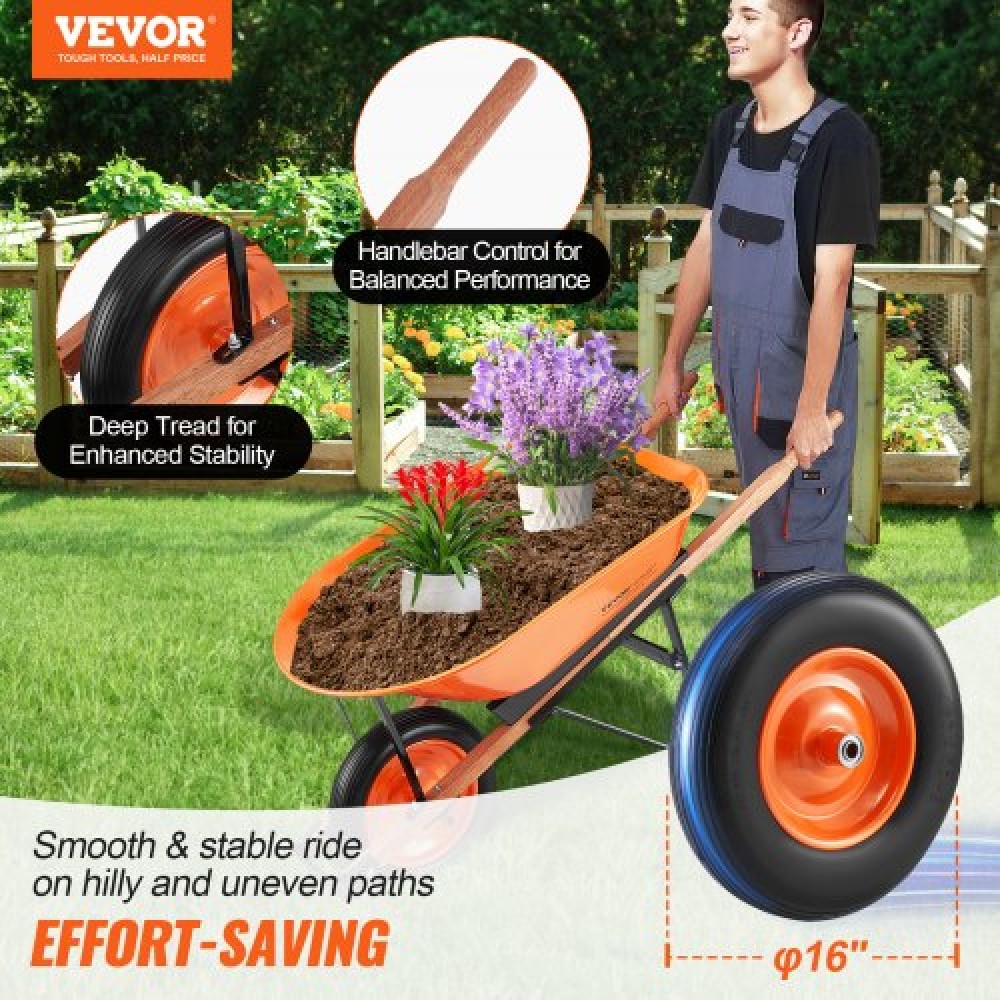 Καρότσι VEVOR Καρότσι, 5 Cu.Ft.Φορτίο & χωρητικότητα 330 λίβρες, καροτσάκι κήπου με έναν τροχό, καρότσι κήπου με μεταλλική λαβή & 16" φαρδιές ρόδες, εύκολη φόρτωση καροτσάκι και βαγόνια για γκαζόν