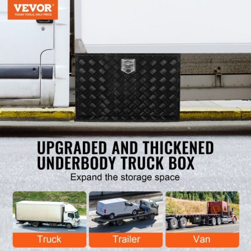 VEVOR Underbody Truck Box, 36" x 24" x 24" Pickup Storage Box, Heavy Duty Aluminium Diamond Plate Tool Box με κλειδαριά και κλειδιά, Αδιάβροχο κουτί αποθήκευσης τρέιλερ με μάνταλο T-Handle για φορτηγό, φορτηγό, ρυμουλκούμενο