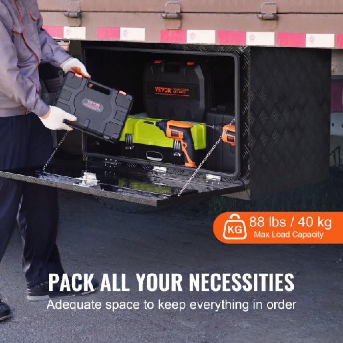 VEVOR Underbody Truck Box, 36" x 24" x 24" Pickup Storage Box, Heavy Duty Aluminium Diamond Plate Tool Box με κλειδαριά και κλειδιά, Αδιάβροχο κουτί αποθήκευσης τρέιλερ με μάνταλο T-Handle για φορτηγό, φορτηγό, ρυμουλκούμενο