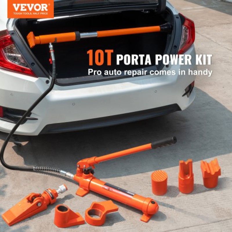 VEVOR 10 Ton Porta Power Kit, Φορητός υδραυλικός γρύλος με λάστιχο λαδιού 4,6 ft/1,4 m, κιτ επισκευής πλαισίου αυτοκινήτου με θήκη αποθήκευσης για επισκευή αυτοκινήτου, φορτηγό, αγρόκτημα