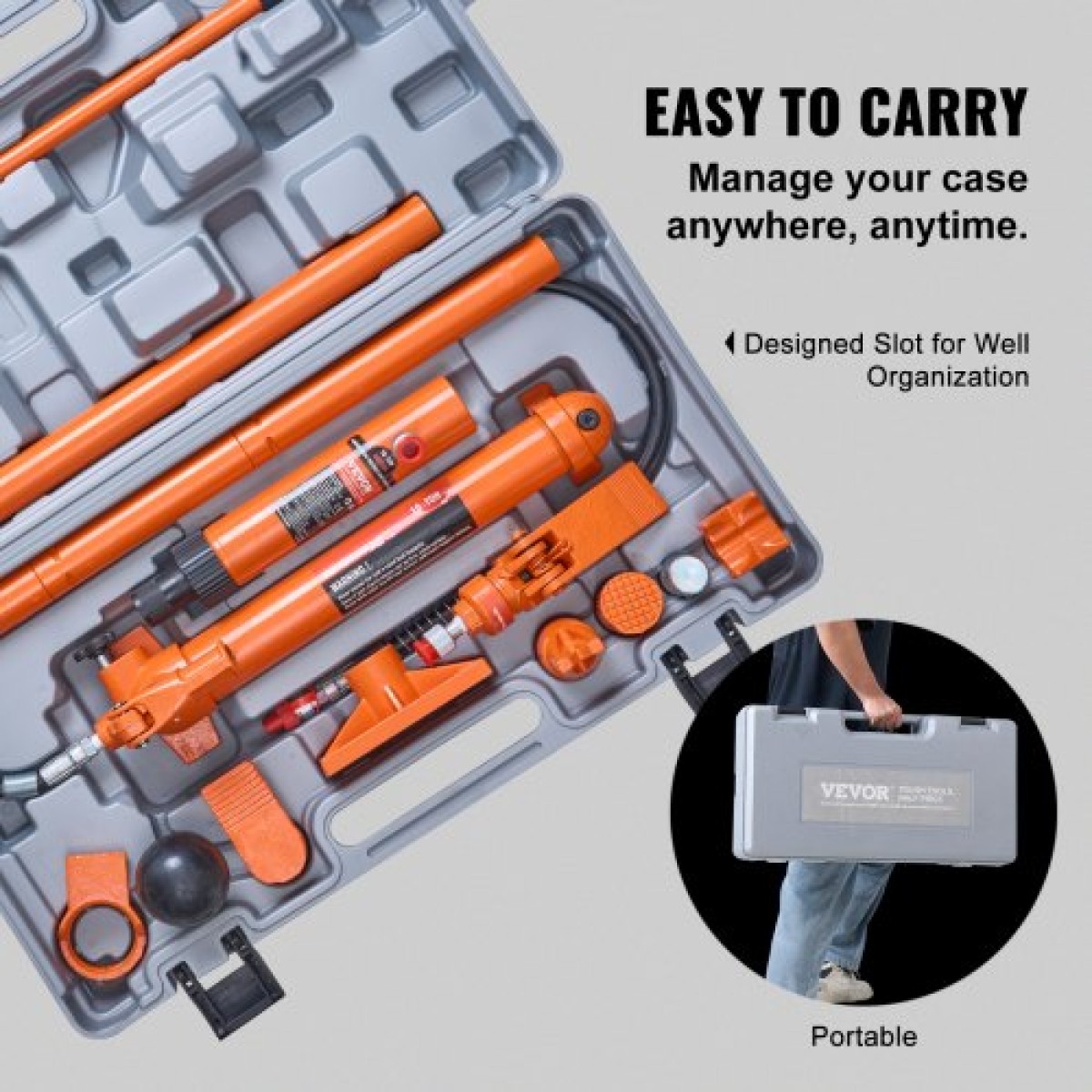 VEVOR 10 Ton Porta Power Kit, Φορητός υδραυλικός γρύλος με λάστιχο λαδιού 4,6 ft/1,4 m, κιτ επισκευής πλαισίου αυτοκινήτου με θήκη αποθήκευσης για επισκευή αυτοκινήτου, φορτηγό, αγρόκτημα
