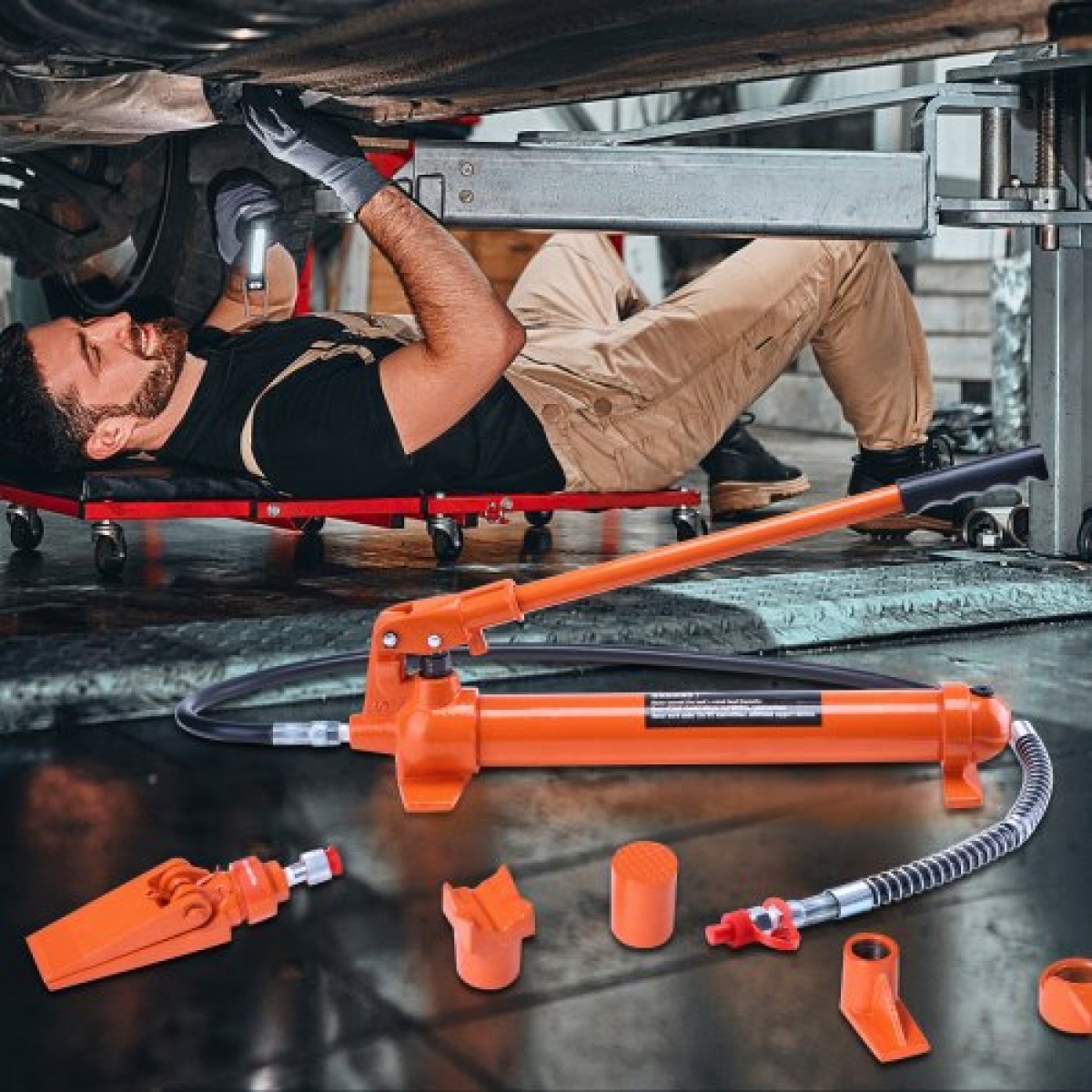 VEVOR 10 Ton Porta Power Kit, Φορητός υδραυλικός γρύλος με λάστιχο λαδιού 4,6 ft/1,4 m, κιτ επισκευής πλαισίου αυτοκινήτου με θήκη αποθήκευσης για επισκευή αυτοκινήτου, φορτηγό, αγρόκτημα