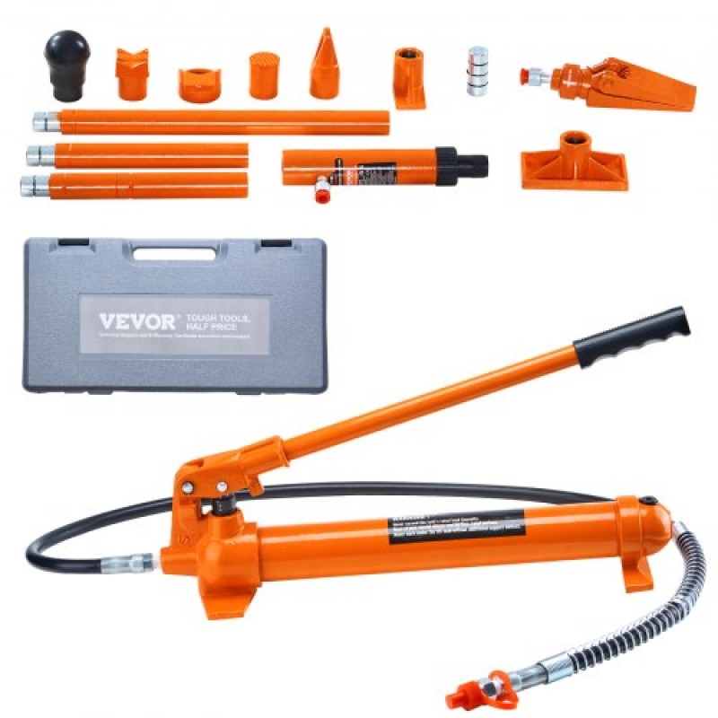 VEVOR 10 Ton Porta Power Kit, Φορητός υδραυλικός γρύλος με λάστιχο λαδιού 4,6 ft/1,4 m, κιτ επισκευής πλαισίου αυτοκινήτου με θήκη αποθήκευσης για επισκευή αυτοκινήτου, φορτηγό, αγρόκτημα