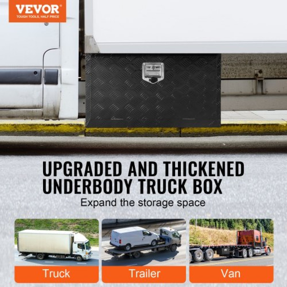 VEVOR Underbody Truck Box, 36" x 14" x 16" Pickup Storage Box, Heavy Duty Diamond Plate Tool Box με κλειδαριά και κλειδιά, Αδιάβροχο κουτί αποθήκευσης τρέιλερ με μάνταλο T-handle για φορτηγό, φορτηγό, ρυμουλκούμενο