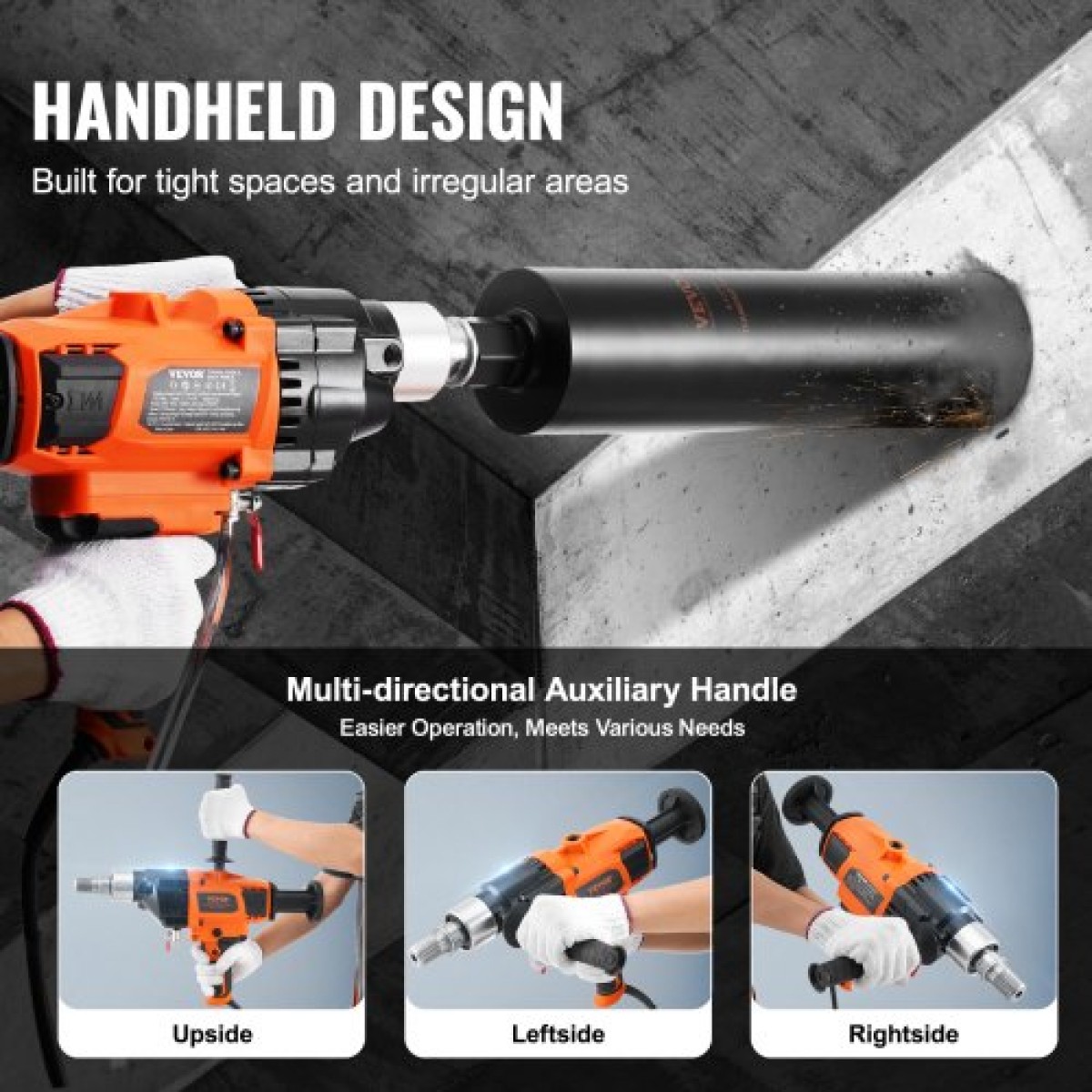 VEVOR Core Drill Machine 2,03-18 cm Dia 2600W Handheld Core Drill Rig for Mixing