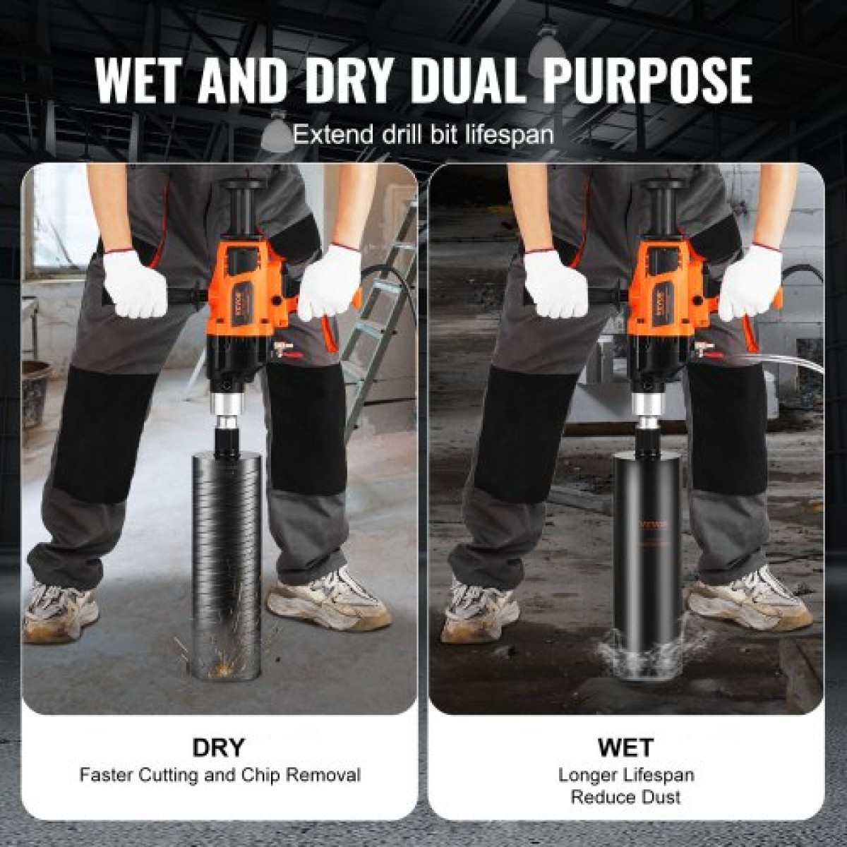 VEVOR Core Drill Machine 2,03-18 cm Dia 2600W Handheld Core Drill Rig for Mixing