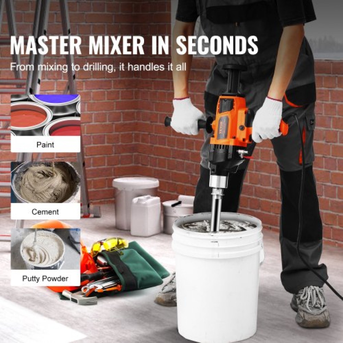 VEVOR Core Drill Machine 2,03-18 cm Dia 2600W Handheld Core Drill Rig for Mixing