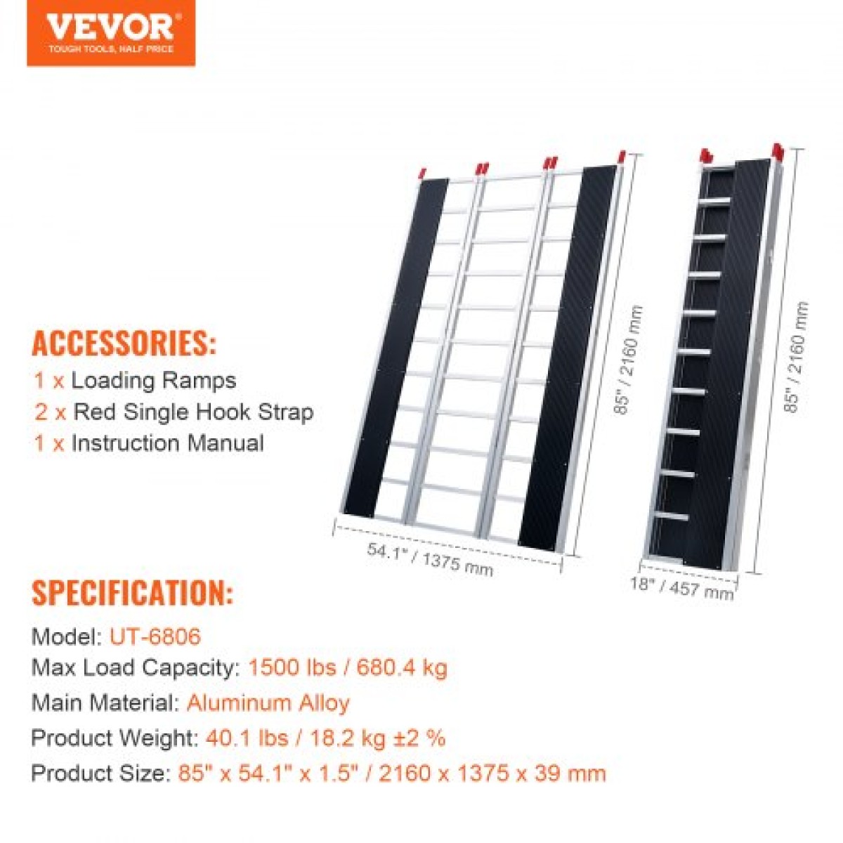Τριδιπλωμένη ράμπα φόρτωσης VEVOR, 2160 x 1375 mm, Αντιολισθητική ράμπα ρυμουλκούμενου αλουμινίου με συμπαγή σχεδίαση, εύκολη αποθήκευση, χωρητικότητα φόρτωσης 680,4 kg, για Snowmobiles, ATV, Τρακτέρ, Χλοοκοπτικά, Καρότσια, Μοτοσικλέτες