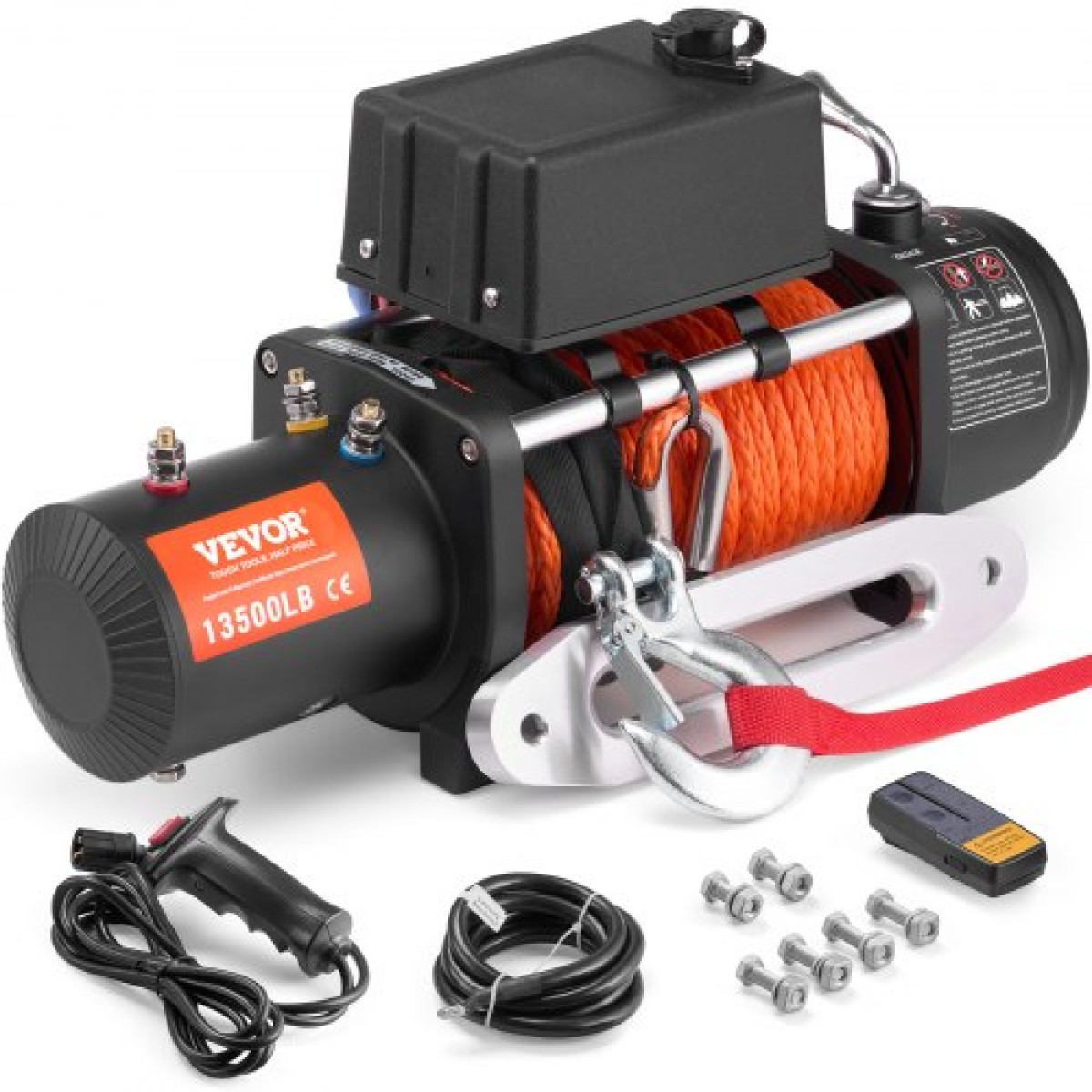 Ηλεκτρικό βαρούλκο VEVOR, χωρητικότητα φόρτωσης 13.500 λίβρες, βαρούλκο φορτηγού 12 V DC με συνθετικό σχοινί Φ9,5 mm x 24 m, Fairlead Hawse αλουμινίου, ασύρματο & ενσύρματο τηλεχειριστήριο, IP55 αδιάβροχο, κατάλληλο για ρυμούλκηση οχημάτων εκτός δρόμο