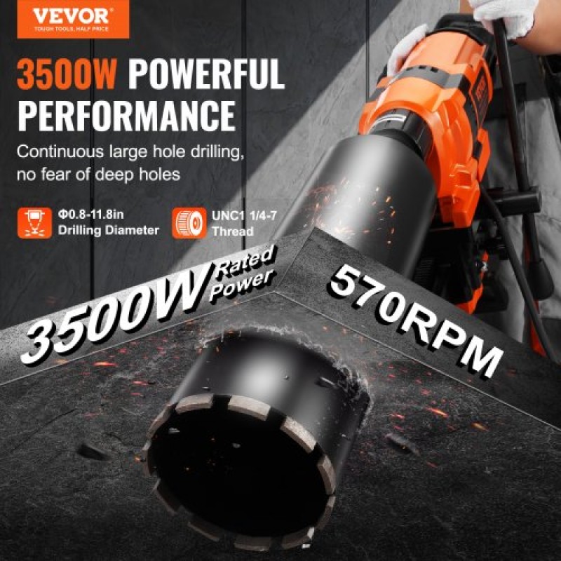Μηχάνημα τρυπανιού VEVOR Core 2.03-30 cm Dia 3500W Diamond Core Drill Rig with Stand