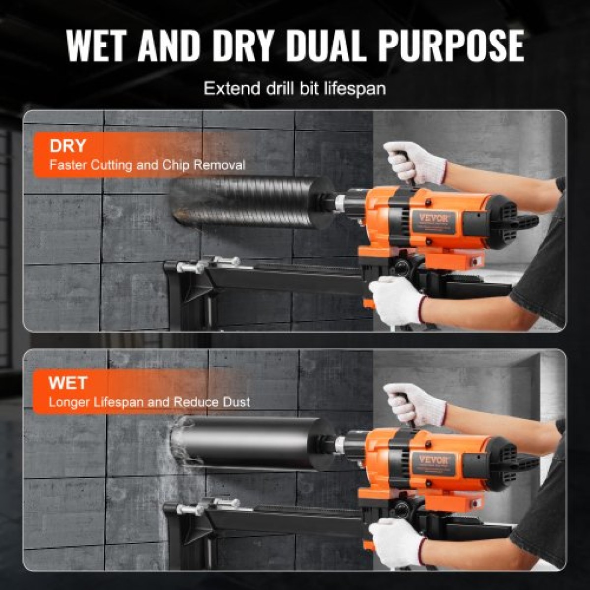 Μηχάνημα τρυπανιού VEVOR Core 2.03-30 cm Dia 3500W Diamond Core Drill Rig with Stand