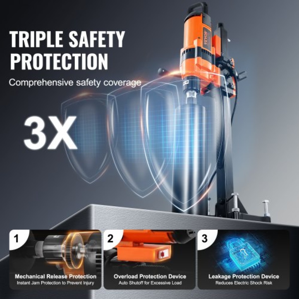 Μηχάνημα τρυπανιού VEVOR Core 2.03-30 cm Dia 3500W Diamond Core Drill Rig with Stand