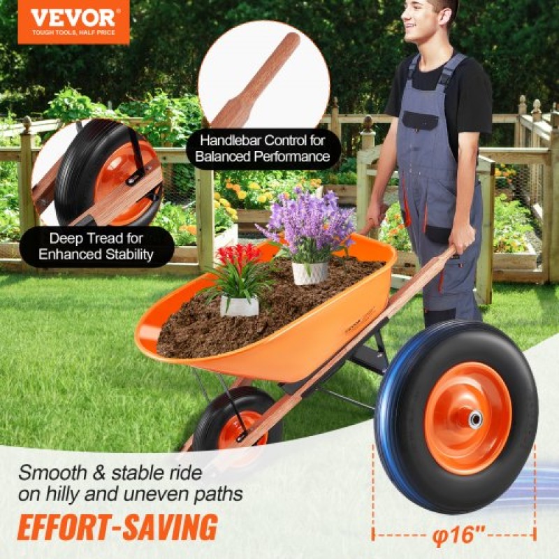 Καρότσι VEVOR Καρότσι, 6 Cu.Ft.Φορτίο & χωρητικότητα 330 λίβρες, καροτσάκι με ένα τροχό Garden Dump Barrow με μεταλλικό χερούλι &  16"  φαρδιές ρόδες, εύκολη φόρτωση Utility Yard Cart & Wagons for Lawn Farm