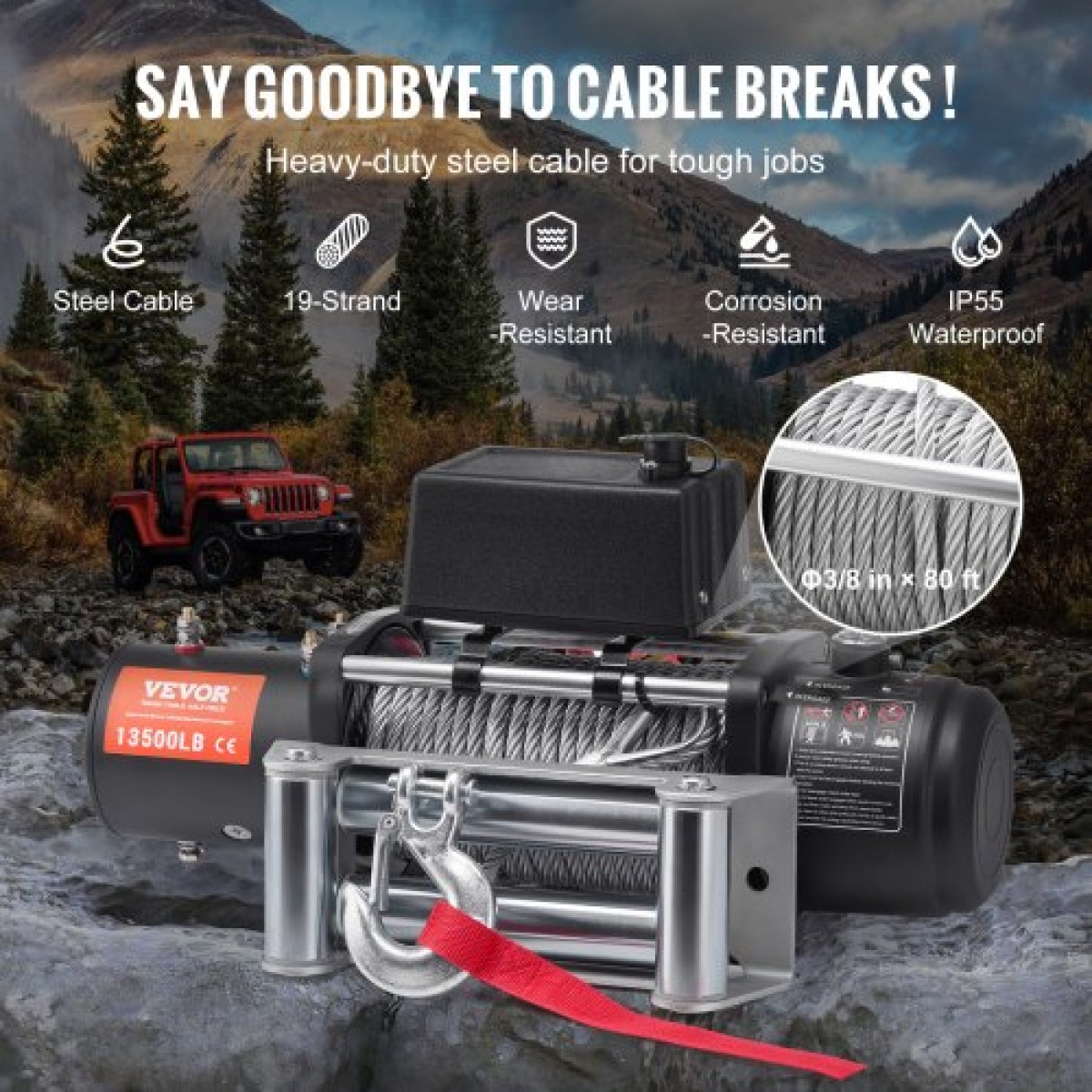 VEVOR Electric Winch Truck 6123,5 kg Ατσάλινο καλώδιο IP65 αδιάβροχο τηλεχειριστήριο
