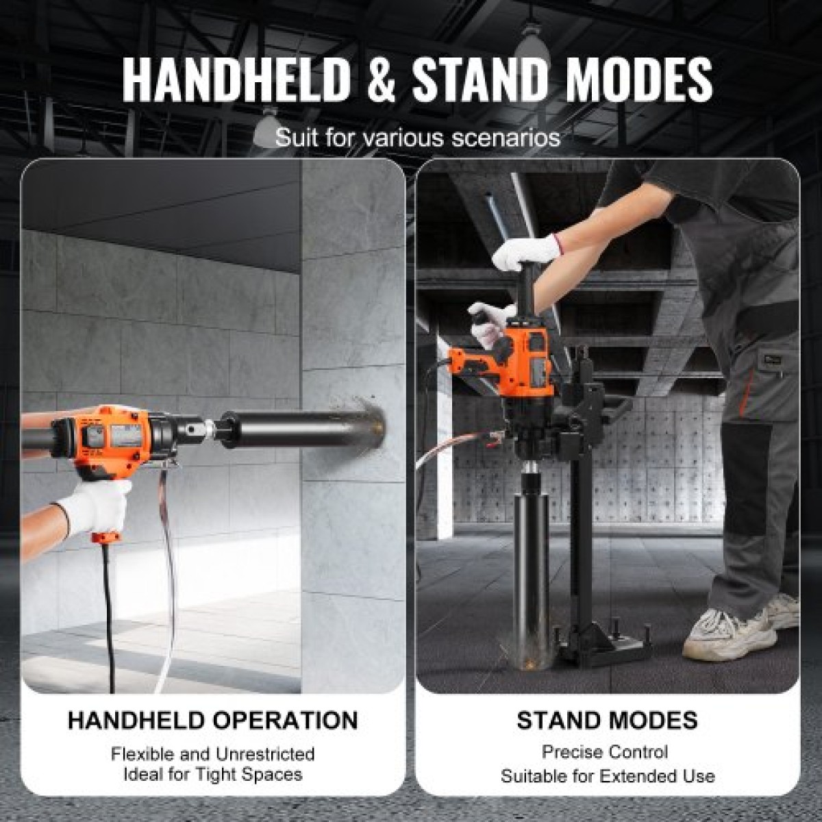 Μηχάνημα τρυπανιού VEVOR Core 2,03-16 cm Dia 2000W Handheld and Stand Core Drill Rig