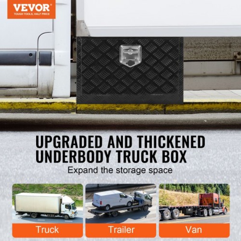 VEVOR Underbody Truck Box, 24" x 17" x 18" Pickup Storage Box, Heavy Duty Diamond Plate Tool Box με κλειδαριά και κλειδιά, Αδιάβροχο κουτί αποθήκευσης τρέιλερ με μάνταλο T-handle για φορτηγό, φορτηγό, τρέιλερ