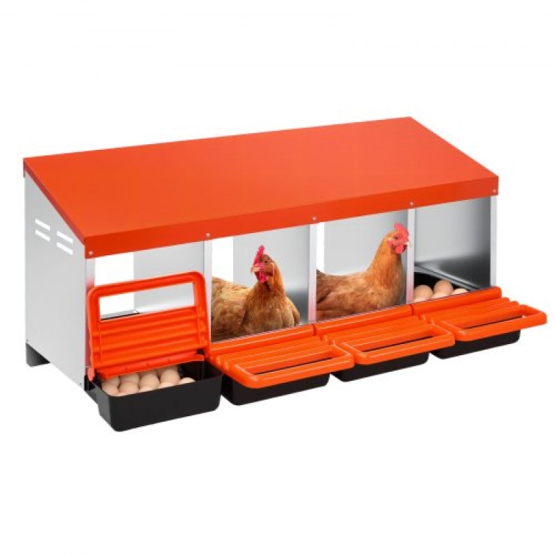 Κουτιά φωλιάς VEVOR Chicken, 4 θήκες, μεταλλικά κουτιά ωοπαραγωγής με προστατευτικά συλλεκτικά καπάκια, κουτί φωλιάς που ανοίγει, εύκολο στη συναρμολόγηση, ιδανικά για κότες, πάπιες, κοτόπουλα και άλλα πουλερικά, πορτοκάλι