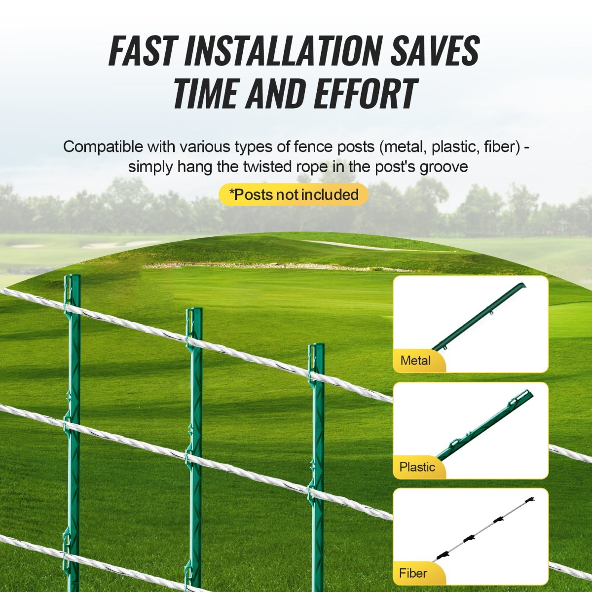 VEVOR Electric Fence Wire, 656Ft 200M Portable Polywire, 1/4" Diameter 6 Inox Strands for Αξιόπιστη αγωγιμότητα και UV, Αντοχή στη σκουριά, Σχοινί περίφραξης για άλογα, βοοειδή, ζώα