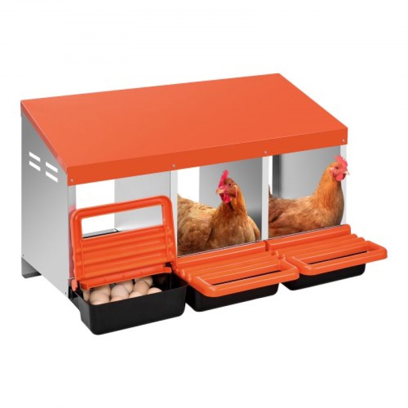 Κουτιά φωλιάς VEVOR Chicken, 3 θήκες, μεταλλικά κουτιά ωοτοκίας με προστατευτικά συλλεκτικά καπάκια, κουτί φωλιάς που ανοίγει, εύκολο στη συναρμολόγηση, ιδανικά για κότες, πάπιες, κοτόπουλα και άλλα πουλερικά, πορτοκάλι