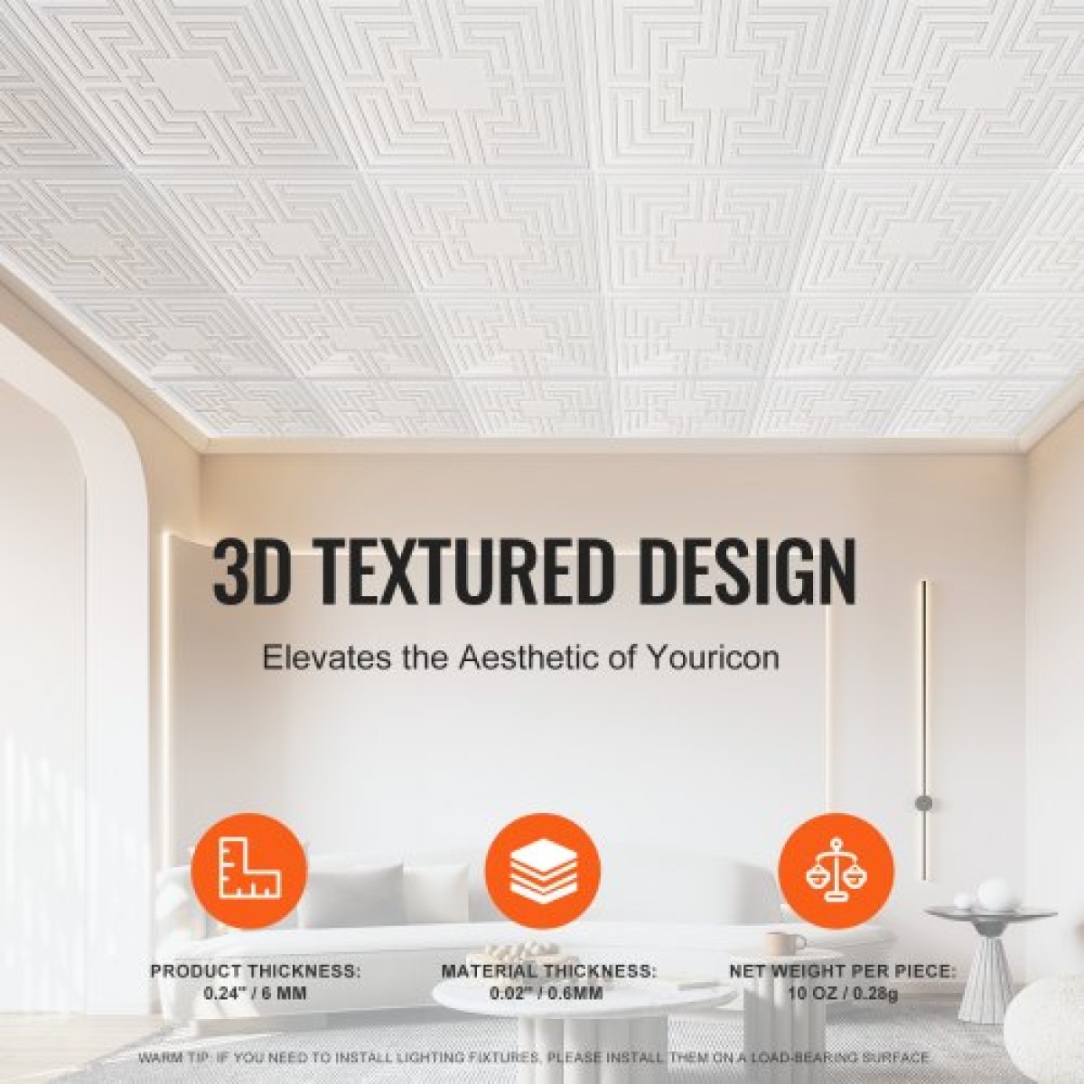 Πλακάκια οροφής VEVOR, 12-συσκευασία 24 x 24 ίντσες, Πλακάκια οροφής σε πτώση Φύλλο PVC Premium, Εύκολη τοποθέτηση/κόψιμο πλακιδίων οροφής με κόλλα, κάλυμμα οροφής για διακόσμηση σπιτιού/γραφείου, Λευκό μοτίβο ηχώ