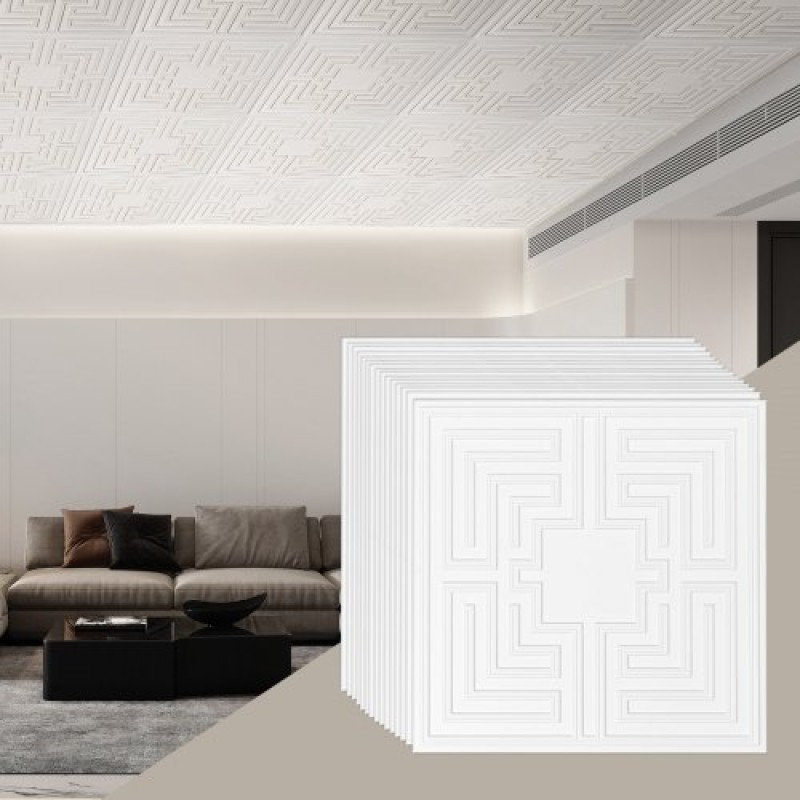 Πλακάκια οροφής VEVOR, 12-συσκευασία 24 x 24 ίντσες, Πλακάκια οροφής σε πτώση Φύλλο PVC Premium, Εύκολη τοποθέτηση/κόψιμο πλακιδίων οροφής με κόλλα, κάλυμμα οροφής για διακόσμηση σπιτιού/γραφείου, Λευκό μοτίβο ηχώ