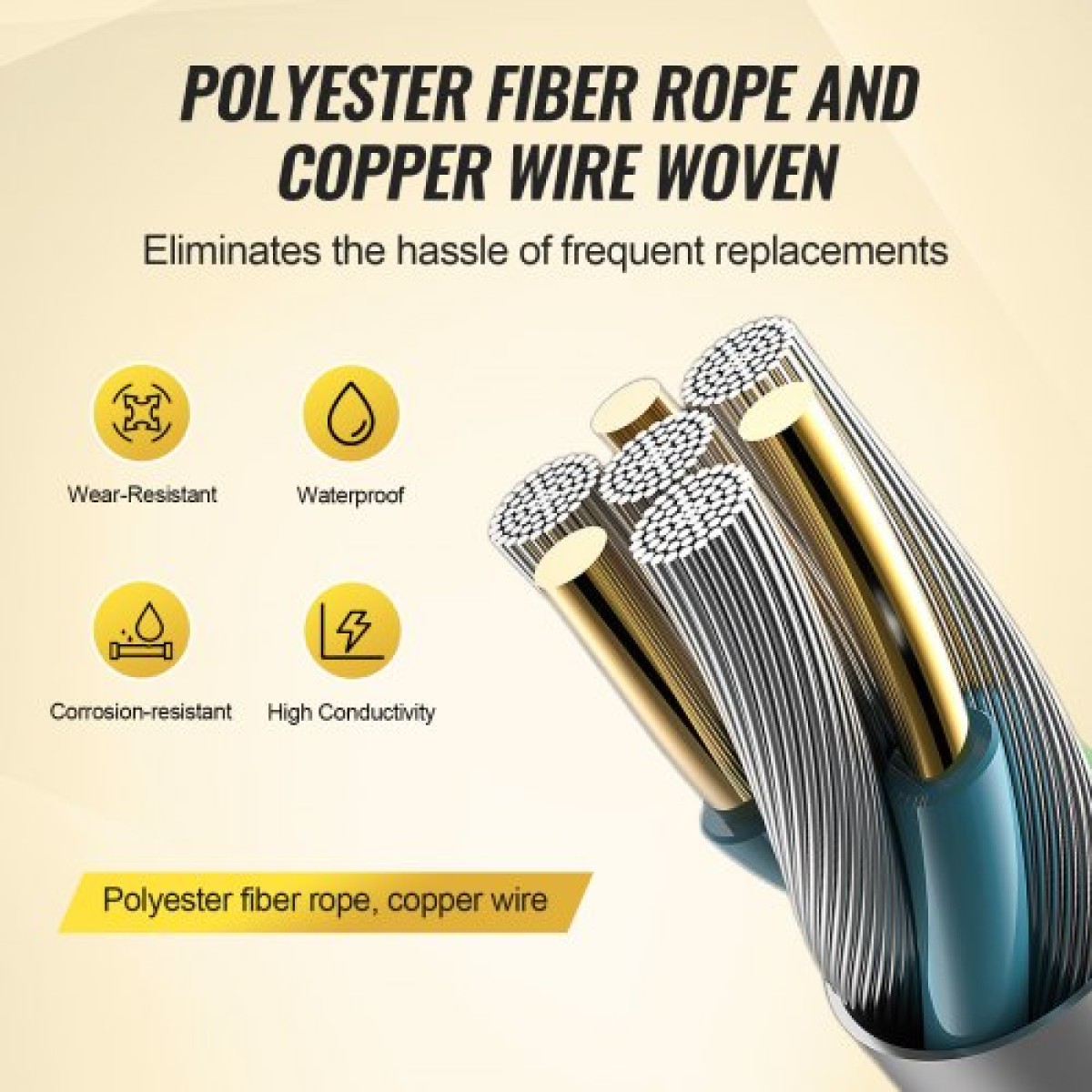VEVOR Electric Fence Wire, 1000Ft 305M Portable Polywire, 1/4" Diameter 2 Copper Strands for Αξιόπιστη αγωγιμότητα και αντίσταση στη σκουριά, Σχοινί περίφραξης για άλογα, βοοειδή, ζώα