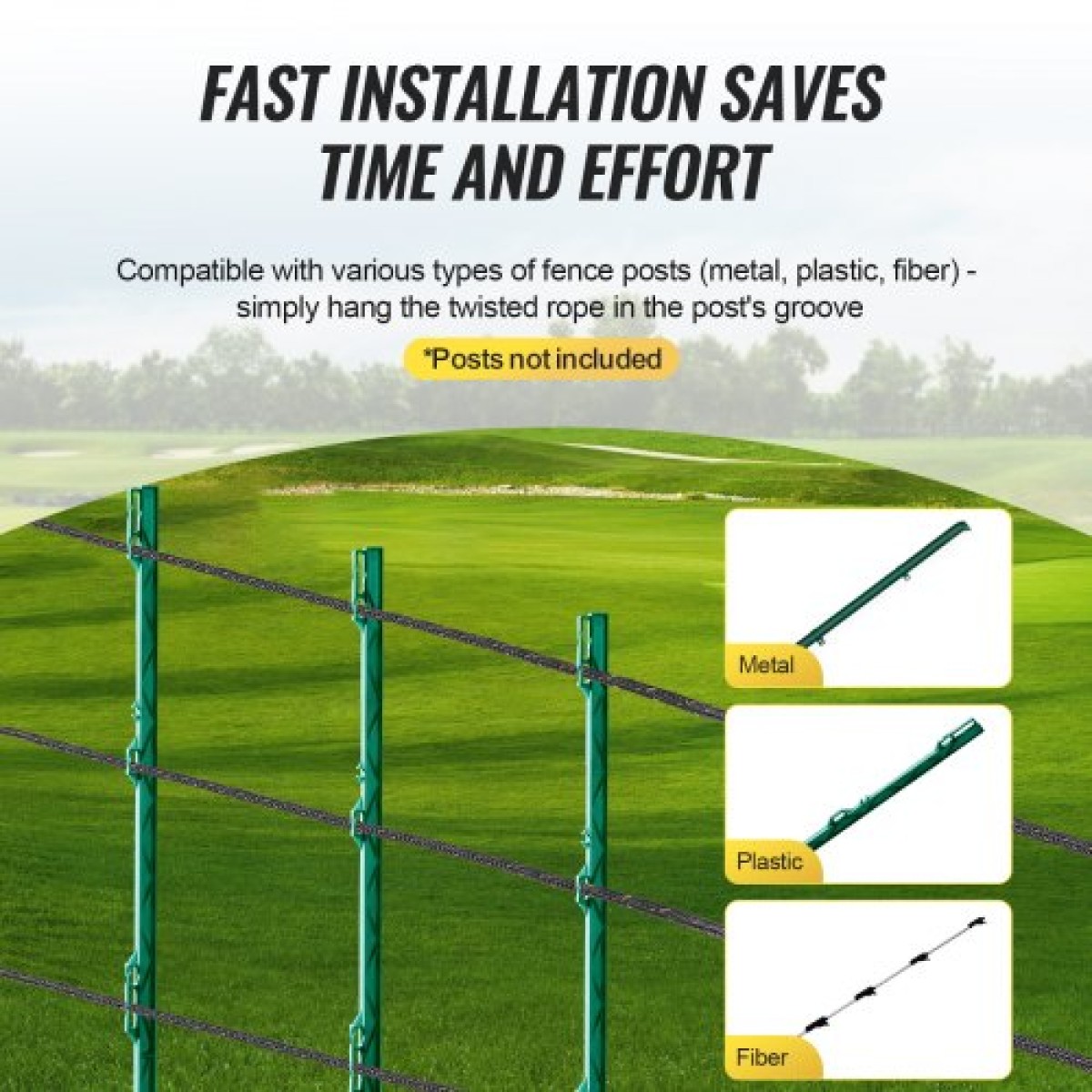 VEVOR Electric Fence Wire, 1000Ft 305M Portable Polywire, 1/4" Diameter 2 Copper Strands for Αξιόπιστη αγωγιμότητα και αντίσταση στη σκουριά, Σχοινί περίφραξης για άλογα, βοοειδή, ζώα