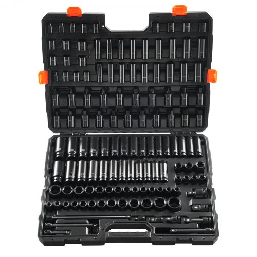 VEVOR Impact Socket Set 130 Piece 3/8" & 1/2" - SAE & Metric Drive Socket Set - 6 Point Cr-Mo Alloy Steel for Auto Repair - Εύκολα στην ανάγνωση ενδείξεις μεγέθους - Περιλαμβάνει θήκη αποθήκευσης