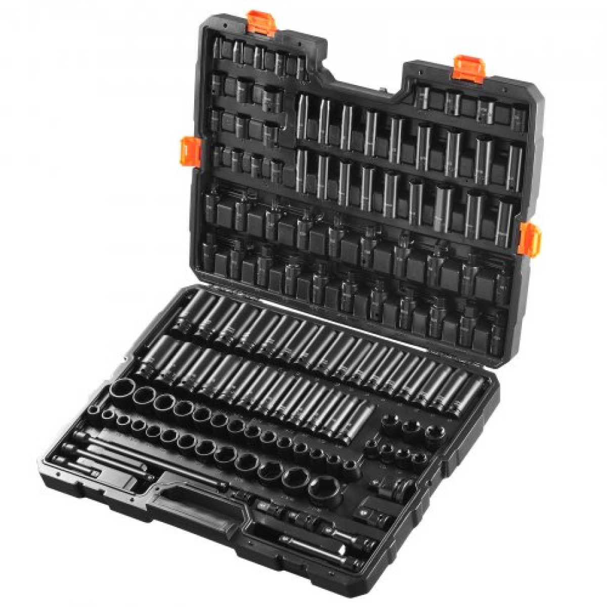 VEVOR Impact Socket Set 130 Piece 3/8" & 1/2" - SAE & Metric Drive Socket Set - 6 Point Cr-Mo Alloy Steel for Auto Repair - Εύκολα στην ανάγνωση ενδείξεις μεγέθους - Περιλαμβάνει θήκη αποθήκευσης