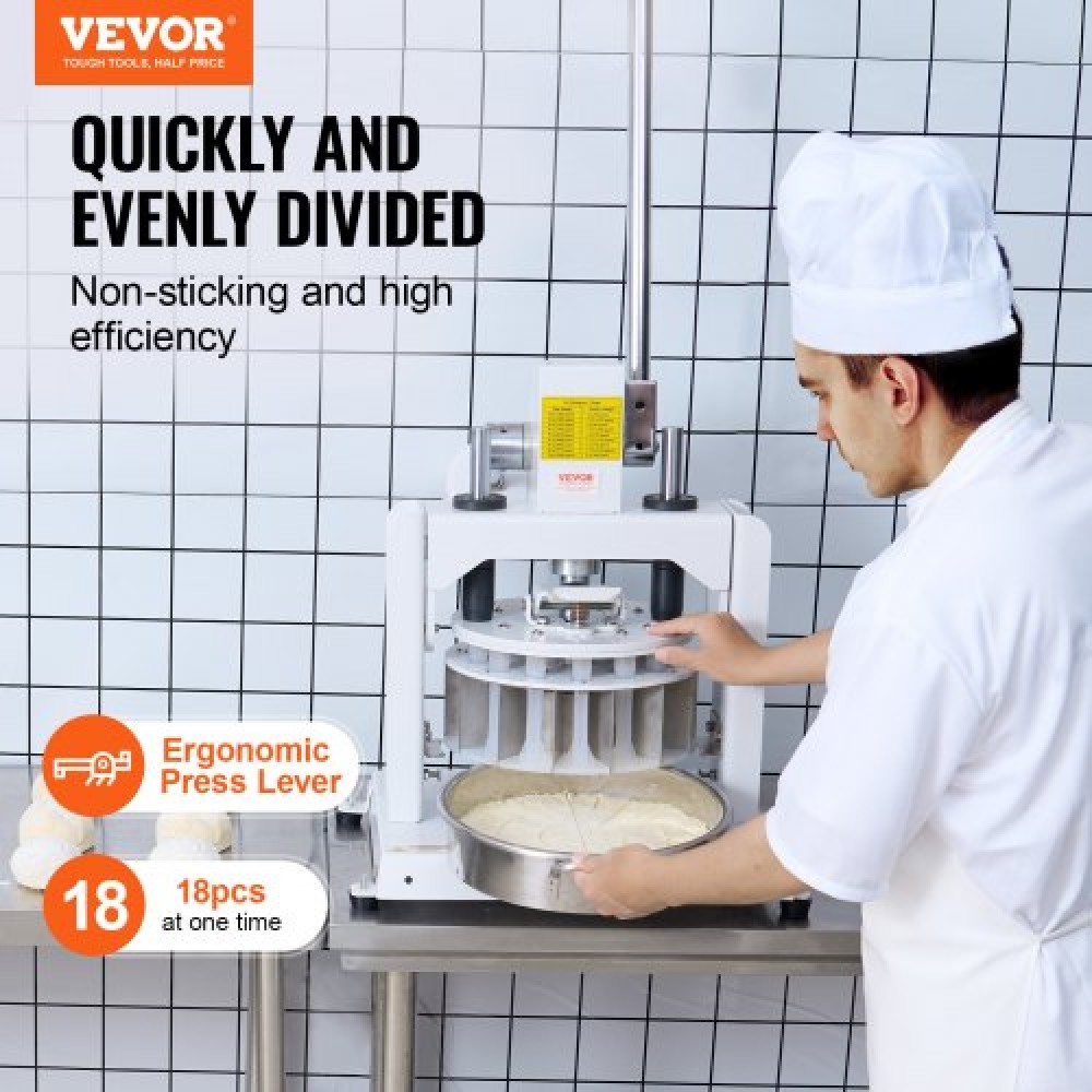 VEVOR Dough Divider Rounder, 18PCS Manual Dough Equal Divider Machine, 2,11oz - 9,88oz Χειροπίεση Κόφτης ζύμης με δίσκο και λεπίδα από ανοξείδωτο ατσάλι 304, Αρτοποιός για αρτοποιεία, εστιατόριο, εμπορικό