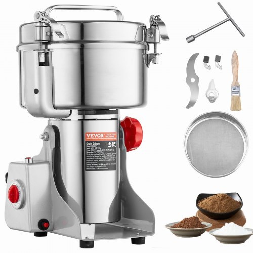 VEVOR 2500g Ηλεκτρικός μύλος σιτηρών, Εμπορικοί μύλοι μπαχαρικών υψηλής ταχύτητας 3400W, μηχανή κονιορτοποίησης από ανοξείδωτο χάλυβα, για ξηρούς κόκκους Μπαχαρικά Δημητριακά Καφές πιπέρι καλαμποκιού, Τύπος ταλάντευσης