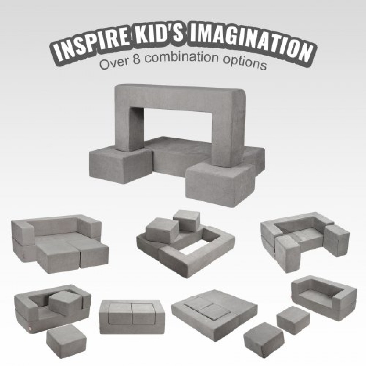 VEVOR Παιδικός καναπές, 4 τμχ Modular Kids Play Καναπές, Καναπές για νήπια-κρεβάτι, Παιδική Καρέκλα Έπιπλα Playroom, Παιδικός τμηματικός καναπές με αφαιρούμενο κάλυμμα για παιδιά, κορίτσια και αγόρια, γκρι