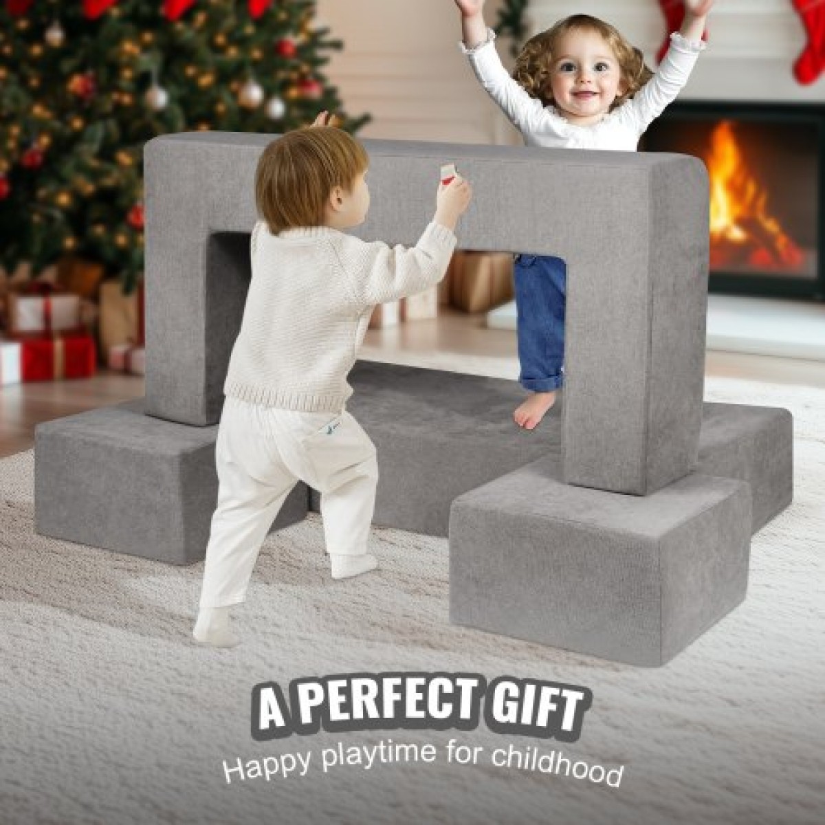 VEVOR Παιδικός καναπές, 4 τμχ Modular Kids Play Καναπές, Καναπές για νήπια-κρεβάτι, Παιδική Καρέκλα Έπιπλα Playroom, Παιδικός τμηματικός καναπές με αφαιρούμενο κάλυμμα για παιδιά, κορίτσια και αγόρια, γκρι