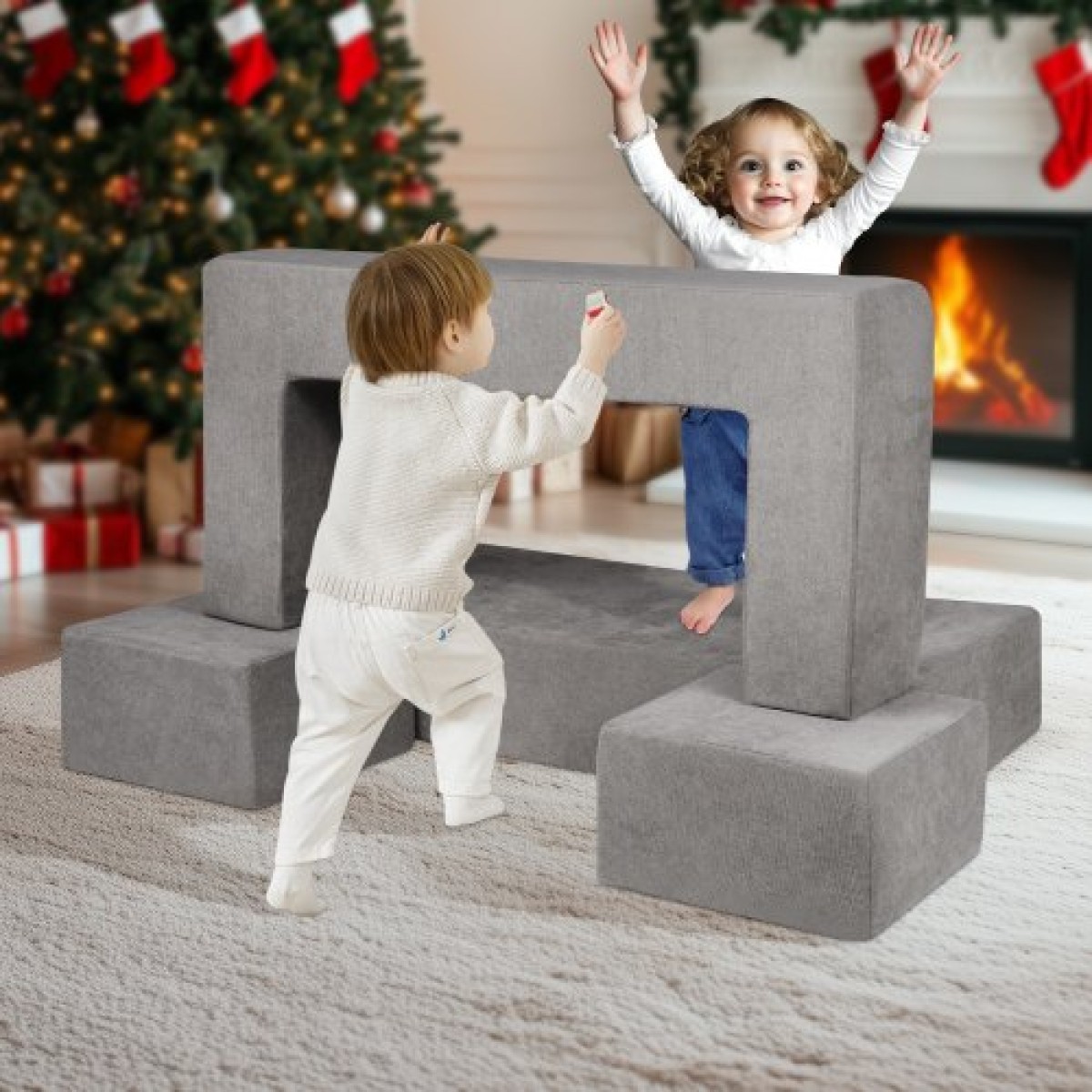 VEVOR Παιδικός καναπές, 4 τμχ Modular Kids Play Καναπές, Καναπές για νήπια-κρεβάτι, Παιδική Καρέκλα Έπιπλα Playroom, Παιδικός τμηματικός καναπές με αφαιρούμενο κάλυμμα για παιδιά, κορίτσια και αγόρια, γκρι