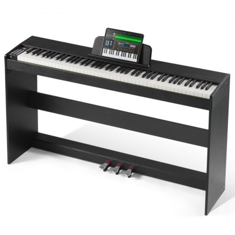 VEVOR Weighted Digital Piano, Πλήκτρα 88 Πλήκτρων Πλήρως Ζυγισμένη, Ηλεκτρικό Πιάνο Διπλό Πληκτρολόγιο & Ηχεία Απλή βάση ντουλαπιού με ακουστικά 200 τόνους & ρυθμούς, υποστήριξη Bluetooth/USB/MIDI, για αρχάριους
