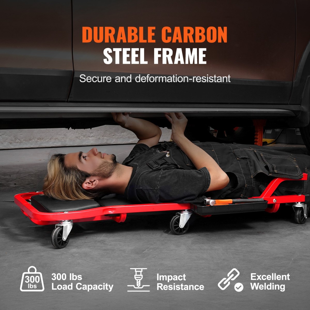 VEVOR Mechanic Garage Creeper, 1118 mm, χωρητικότητας 136,1 kg Automotive Rolling Creeper με 6 ρυθμιζόμενους τροχούς, ρυθμιζόμενο δίσκο εργαλείου προσκέφαλου, βαρέως τύπου ατσάλινο πλαίσιο για γκαράζ, επισκευαστήρια και DIY