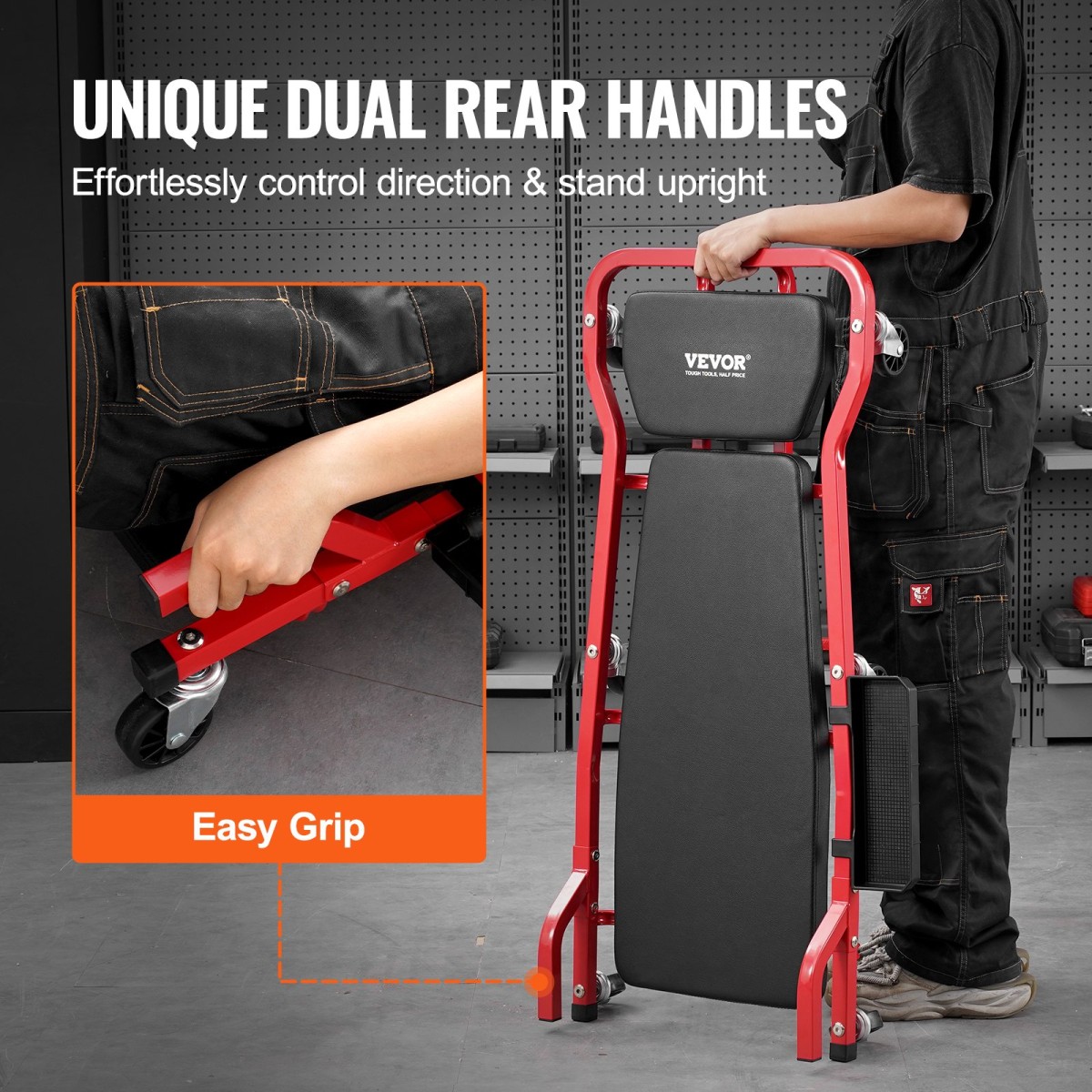 VEVOR Mechanic Garage Creeper, 1118 mm, χωρητικότητας 136,1 kg Automotive Rolling Creeper με 6 ρυθμιζόμενους τροχούς, ρυθμιζόμενο δίσκο εργαλείου προσκέφαλου, βαρέως τύπου ατσάλινο πλαίσιο για γκαράζ, επισκευαστήρια και DIY